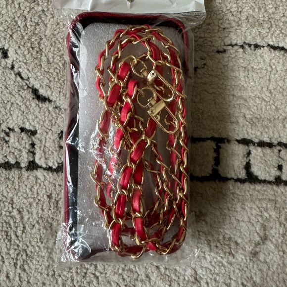 iPhone 15 Red Crossbody Case w Card Slot and Strap - Picture 4 of 4